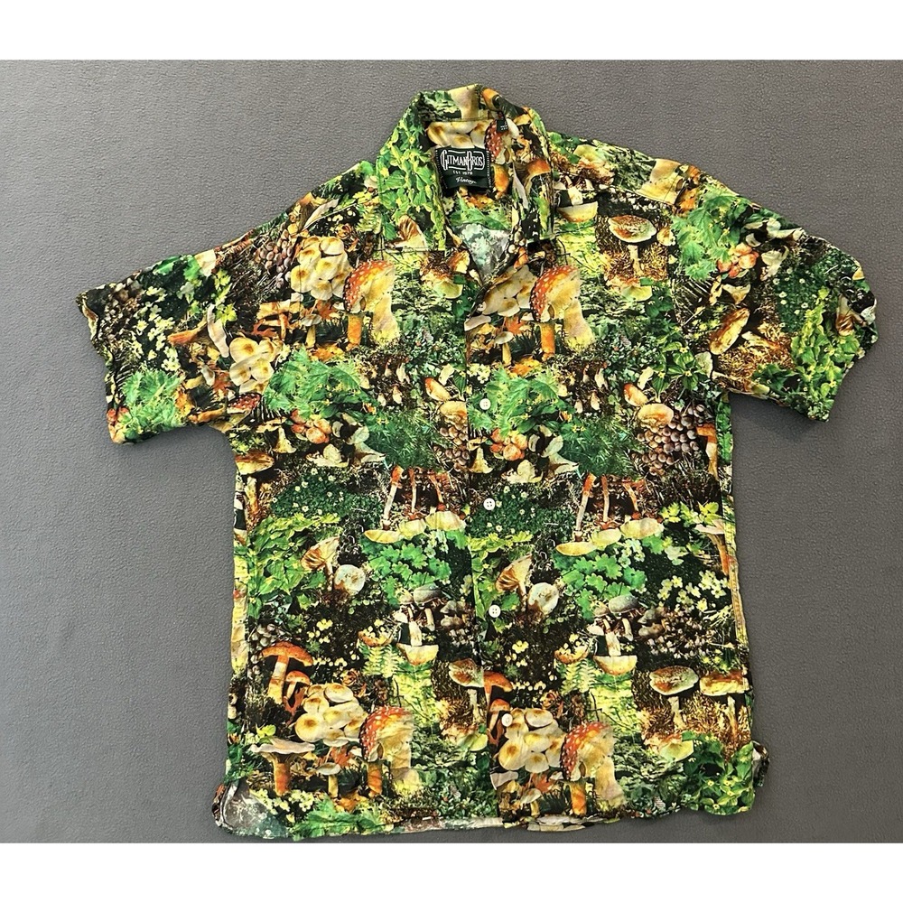 Gitman Vintage Shrooms Green Printed Viscose Camp Shirt Cotton Short Sleeve